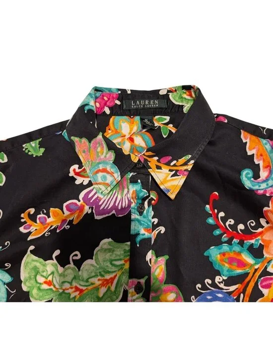 Lauren Ralph Lauren Womens Colorful Paisley Floral Button-Down Blouse 1X Black - Picture 3 of 16